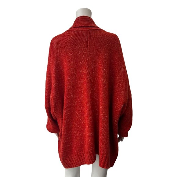 $1590 NWT Eskandar Red Orange Shawl Collar Cardigan Sweater one size - Picture 3 of 8